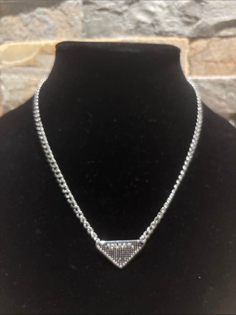 Silver Triangle Beaded Pendant Necklace - Women Jewelry